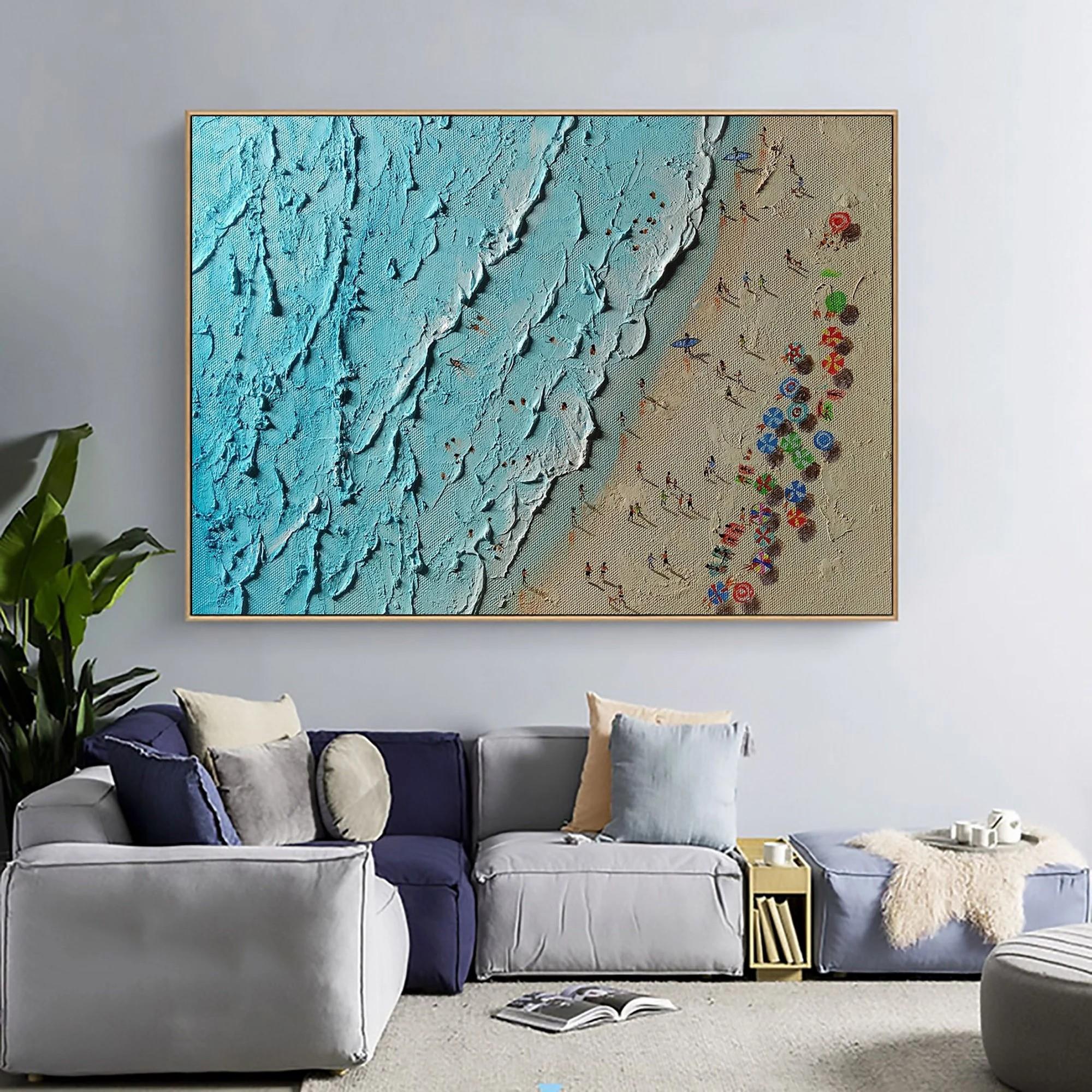 Summer Seaside waves by Palette Knife wall art minimalism Oil Paintings